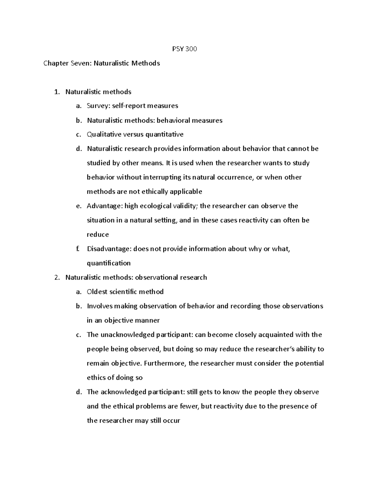 PSY 300 - naturalistic research methods - PSY 300 Chapter Seven ...