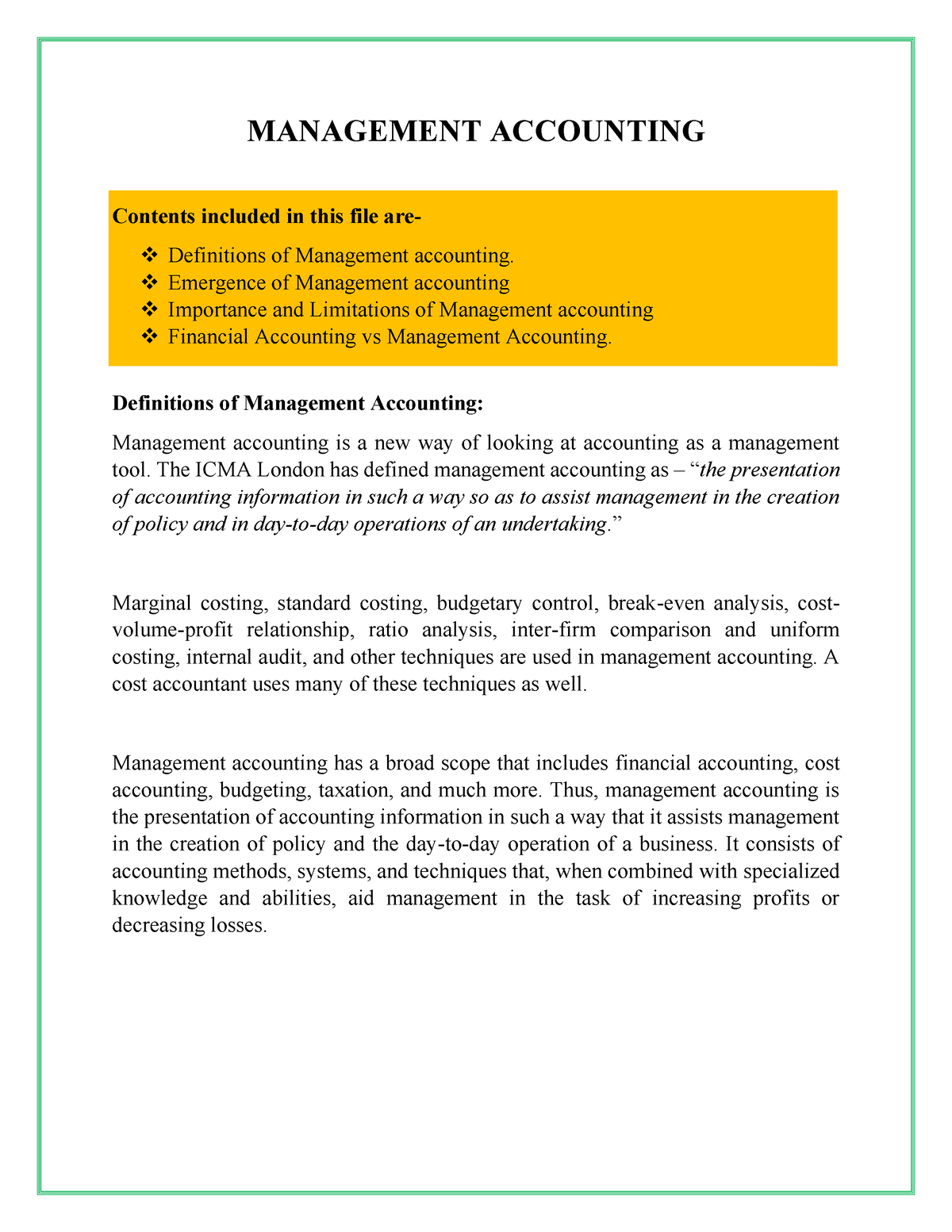 case study of management accounting