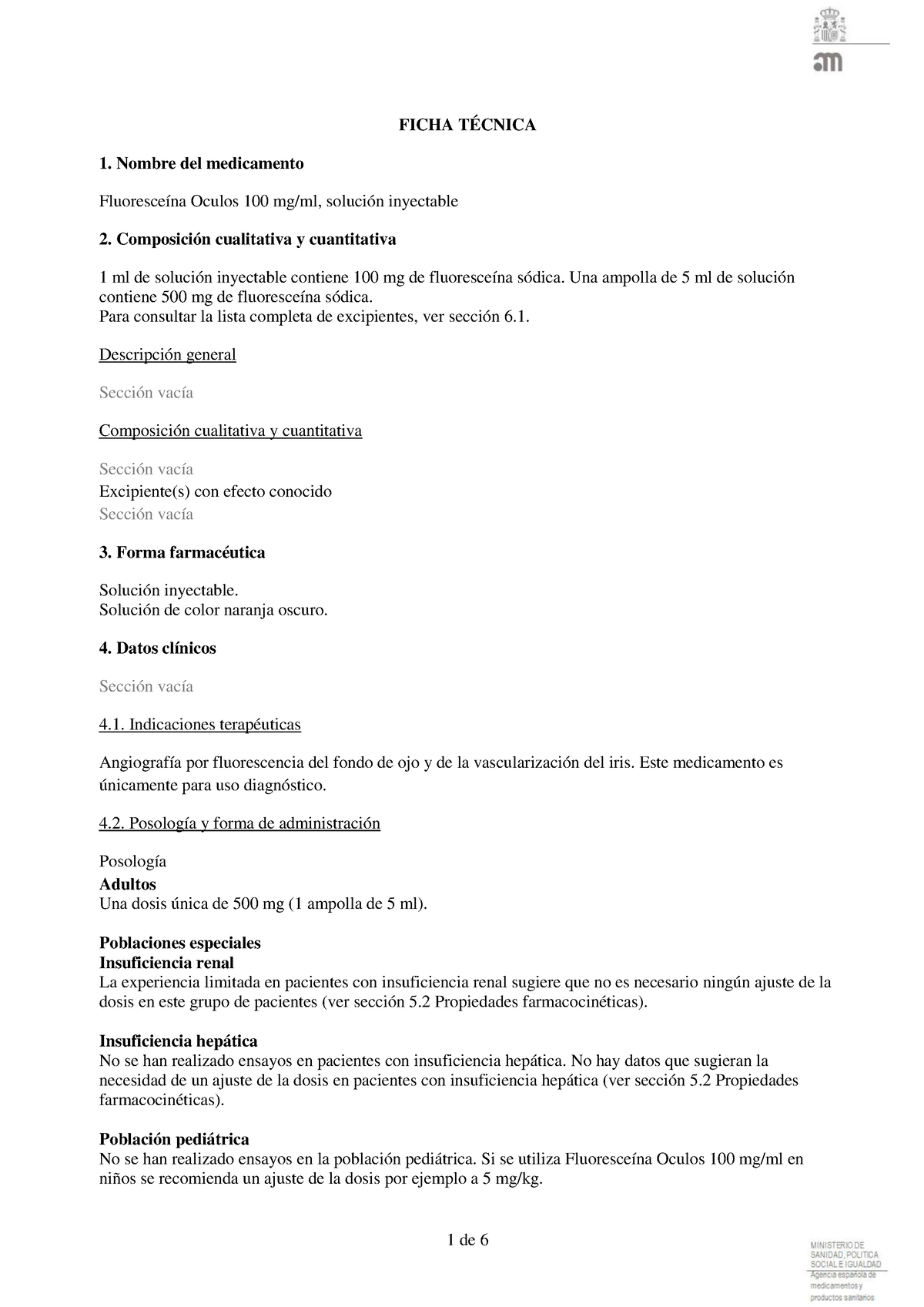 65458 Ft - Fluoresceina - FICHA TÉCNICA 1. Nombre Del Medicamento ...