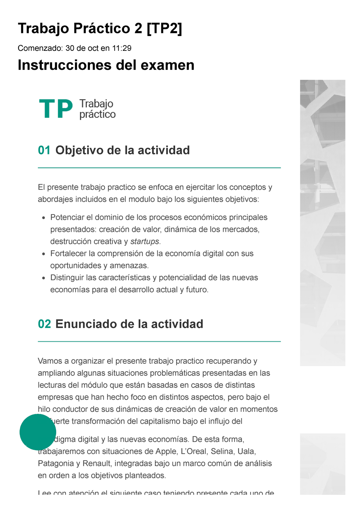 Examen Trabajo Práctico 2 Tp2 7917 Trabajo Práctico 2 Tp2 Comenzado 30 De Oct En 11 8992