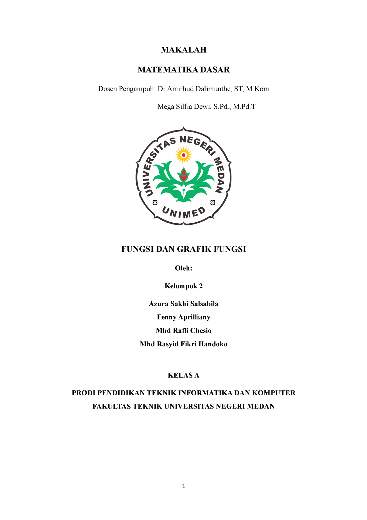 Makalah Fungsi Dan Grafik Fungsi Makalah Matematika Dasar Dosen Pengampuh Dr Dalimunthe St 3303