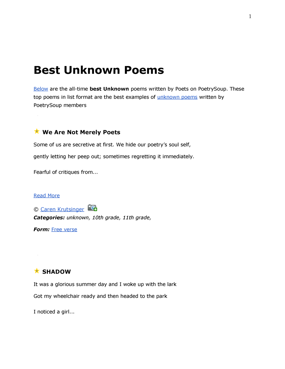 Reportre[porietr - Best Unknown Poems Below are the all-time best ...