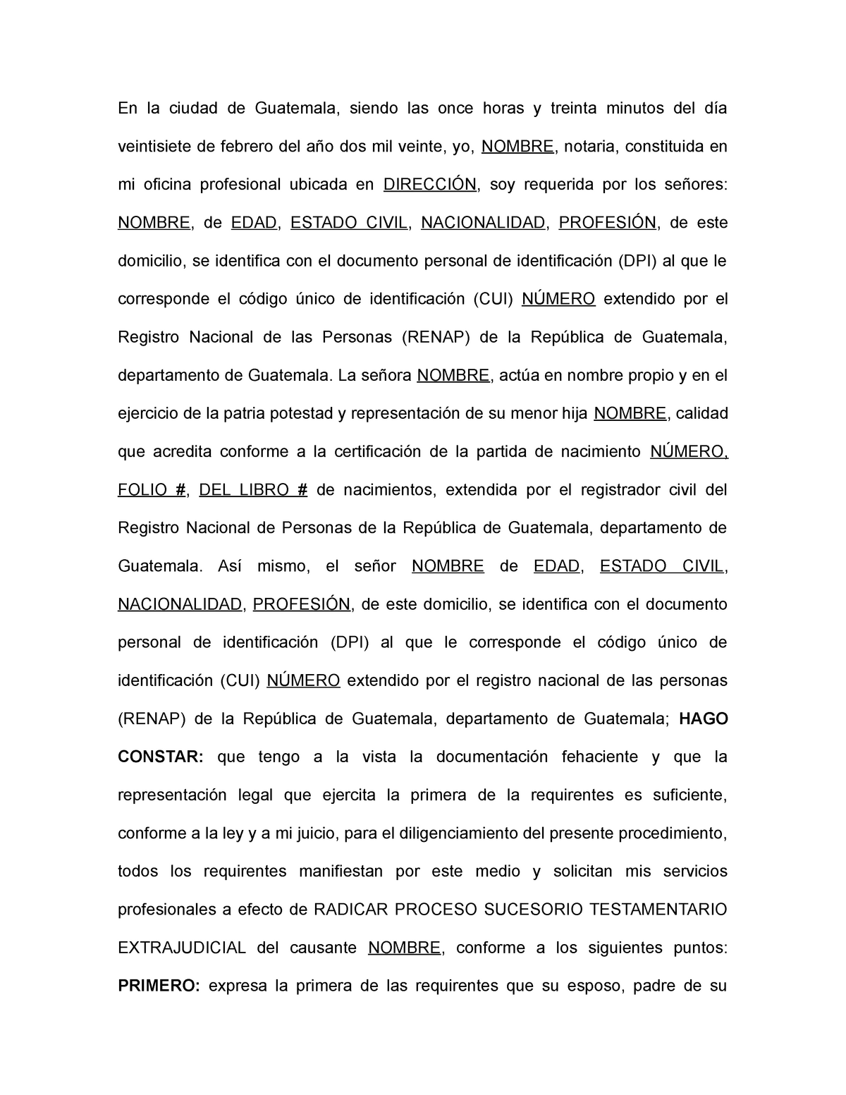ACTA NOTARIAL DE REQUERIMIENTO ( Proceso Sucesorio Testamentario) - En la  ciudad de Guatemala, - Studocu