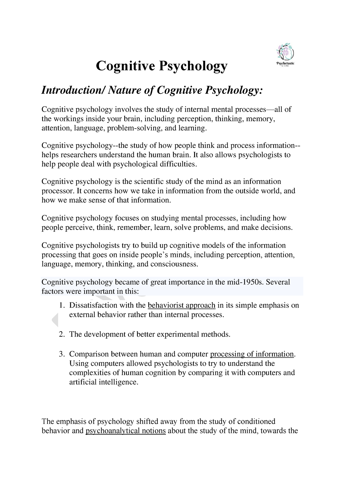 Cognitive Psychology Notes Unit 1 - Cognitive Psychology Introduction ...