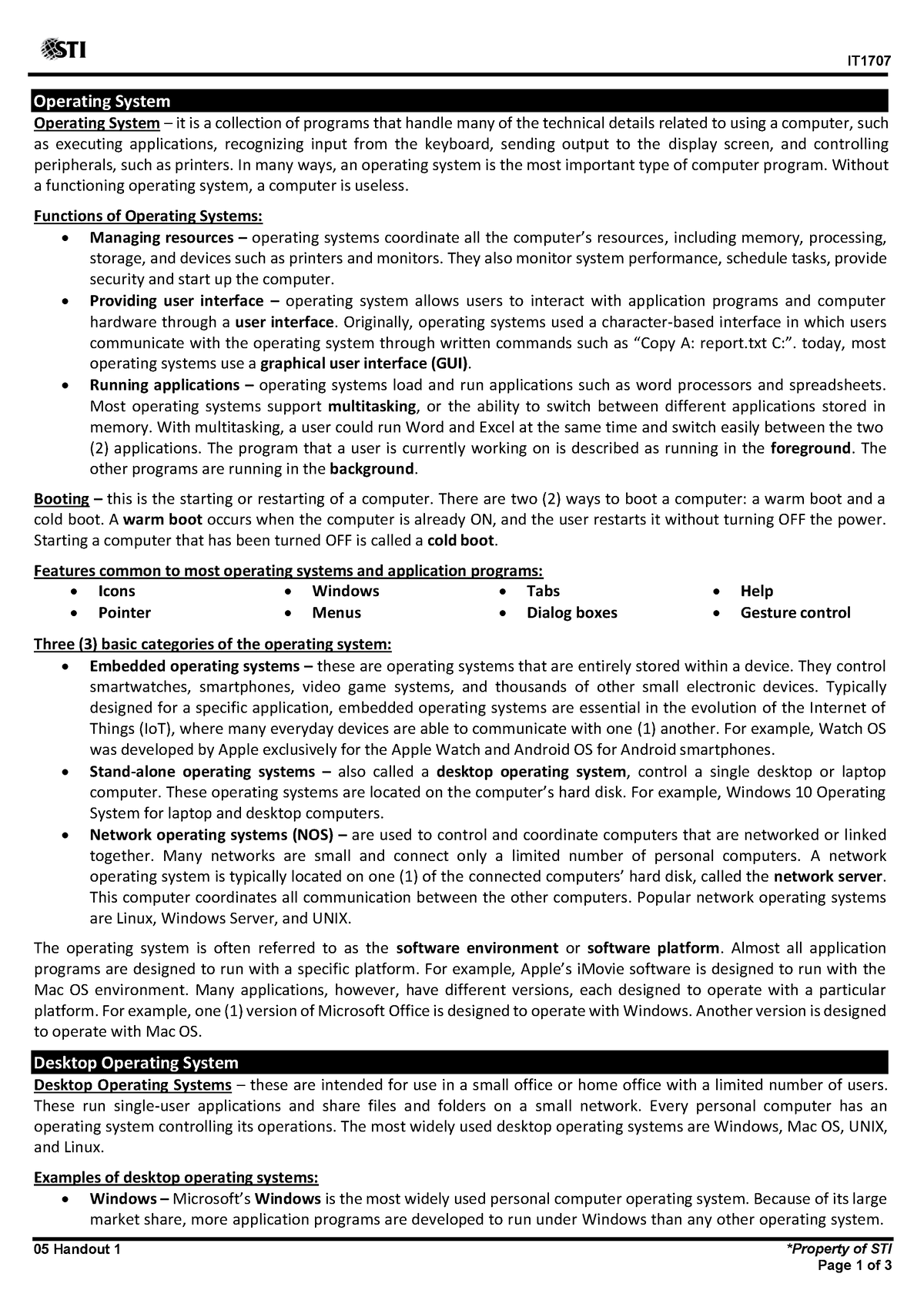 05 Handout 1 First Sem - IT 05 Handout 1 *Property of STI Page 1 of 3 ...