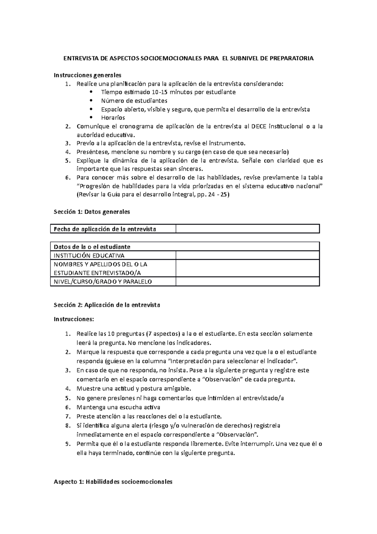 1 Entrevista Inicial y Preparatoria - ENTREVISTA DE ASPECTOS ...