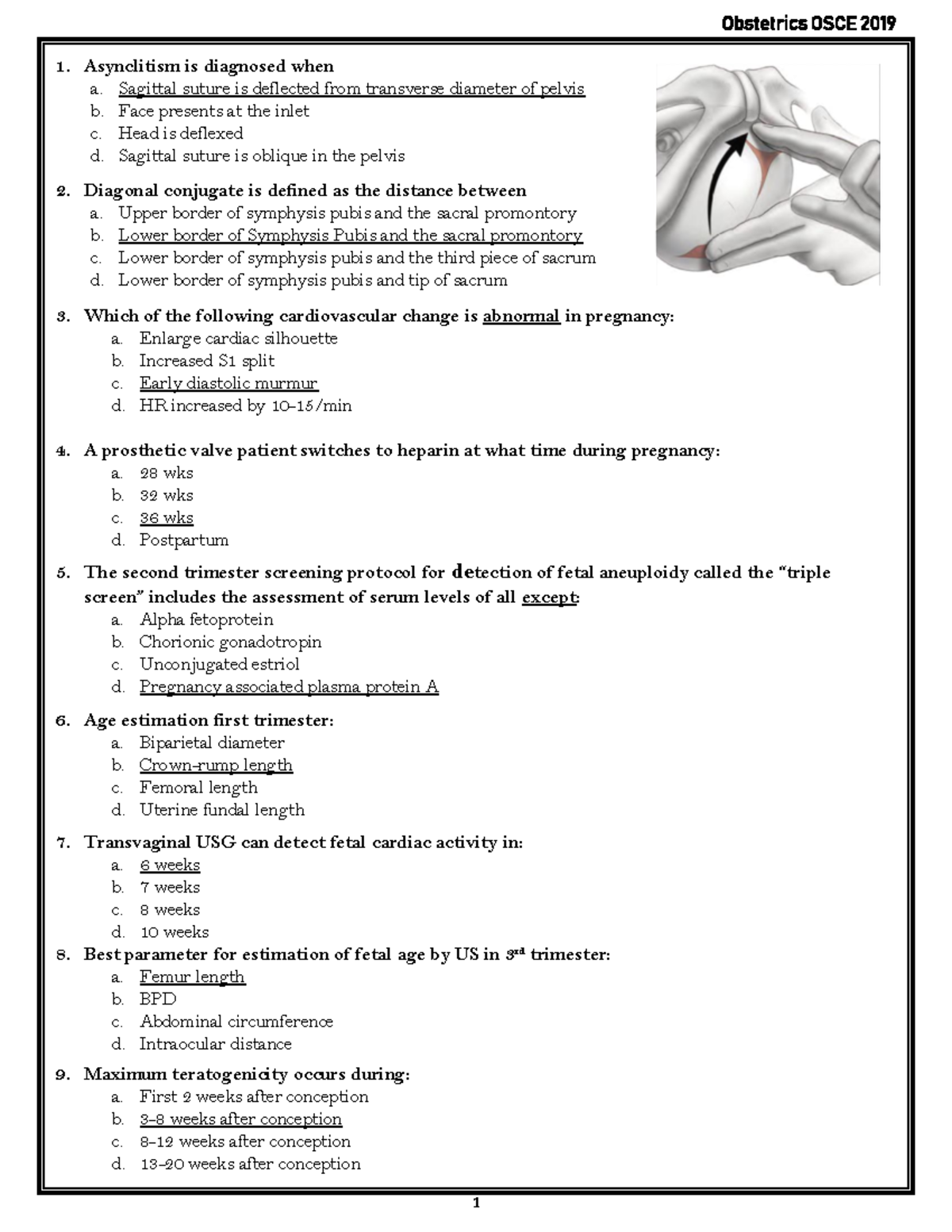 Obst osce questions 2019 - Asynclitism is diagnosed when a. Sagittal ...