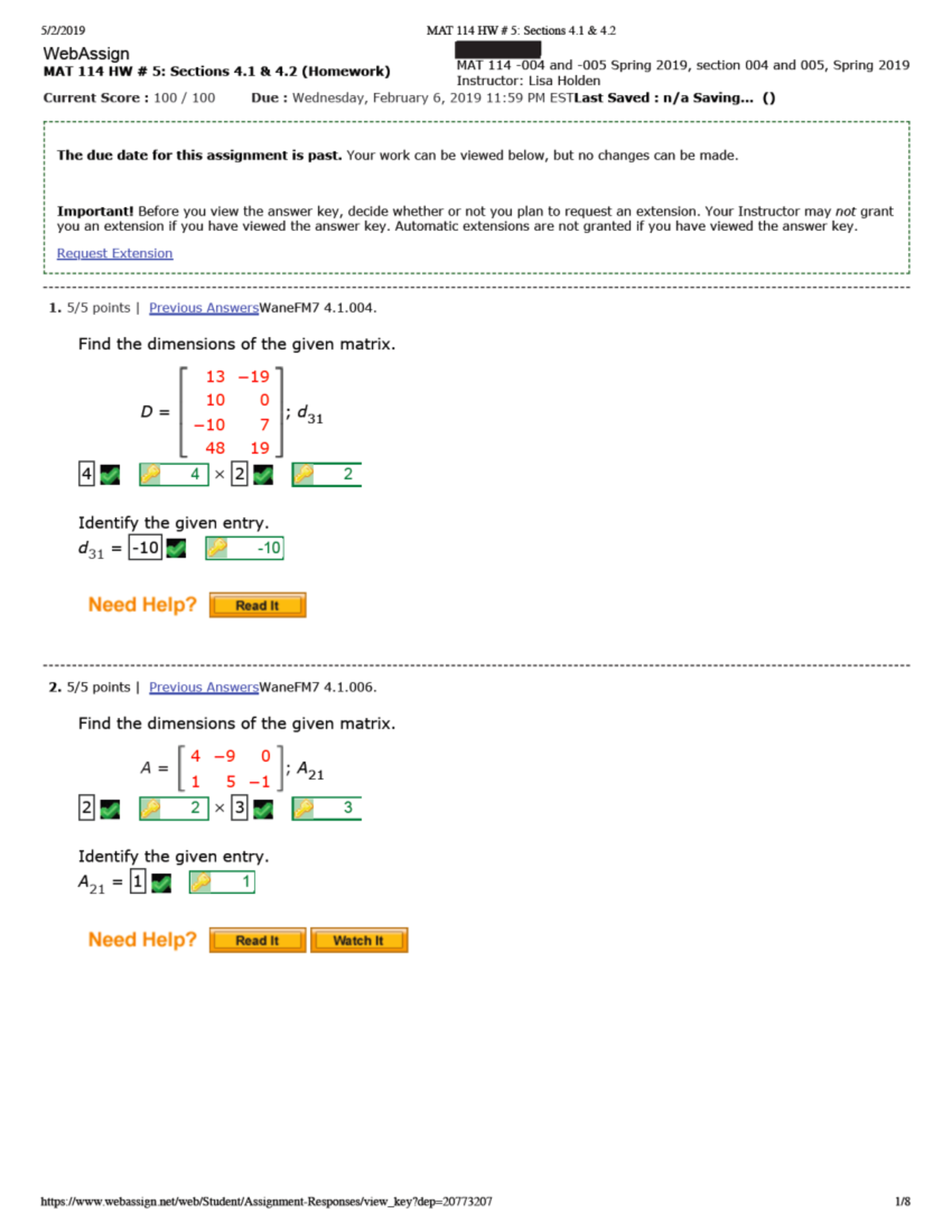 MAT 114 HW # 5 Sections 4.1 & 4 - MAT 114 - Studocu