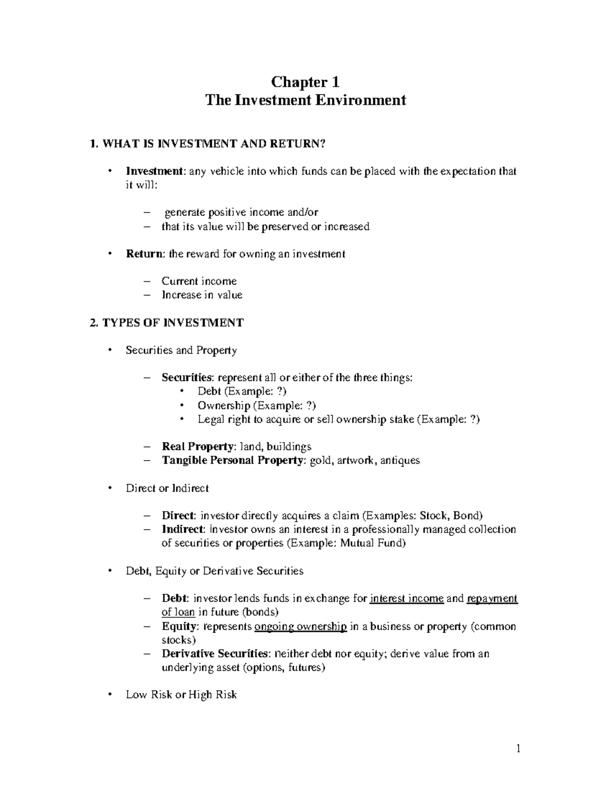 Chapter 1 - DAT - Chapter 1 The Investment Environment 1. WHAT IS ...