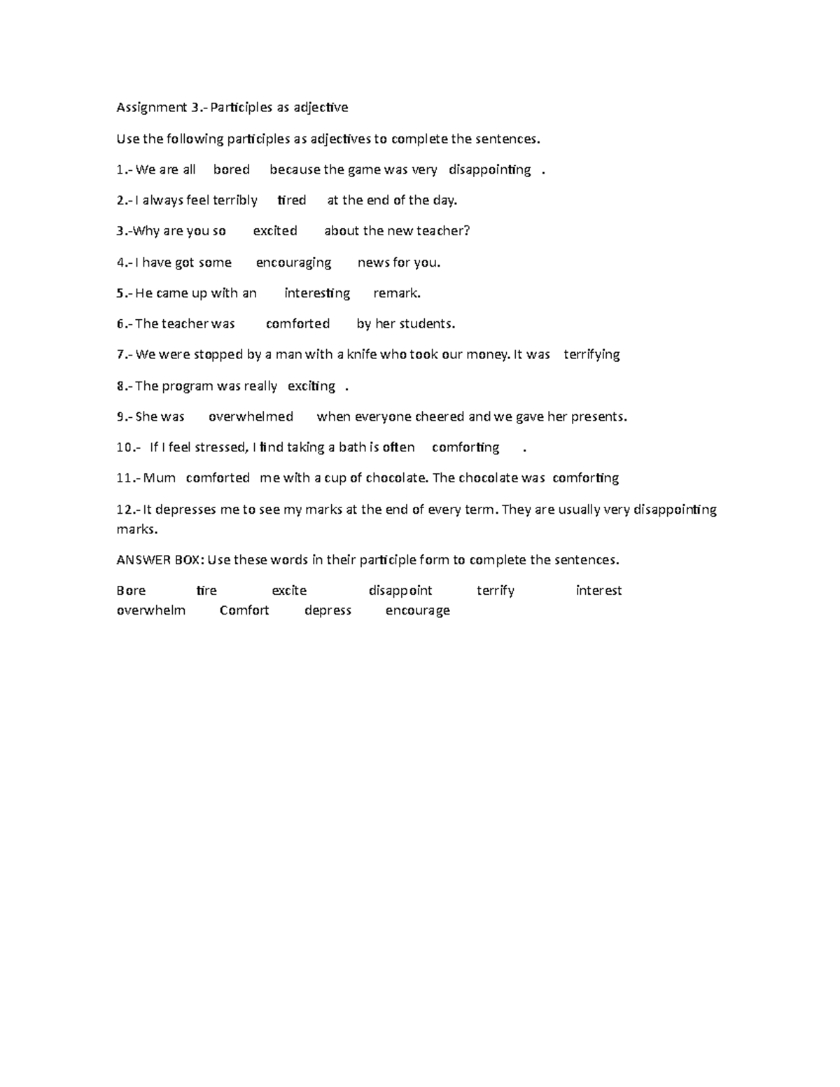 Assignment 3 - ingles 9 IX - Assignment 3.- Participles as adjective ...