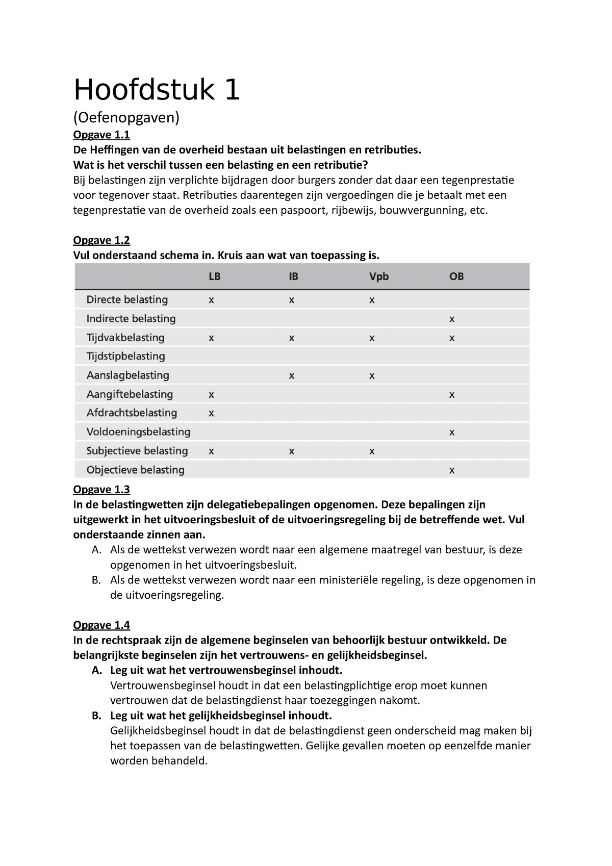 Opdrachten Belastingrecht Hoofdstuk 1 Oefenopgaven Opgave 1 De Heffingen Van De Overheid 3772