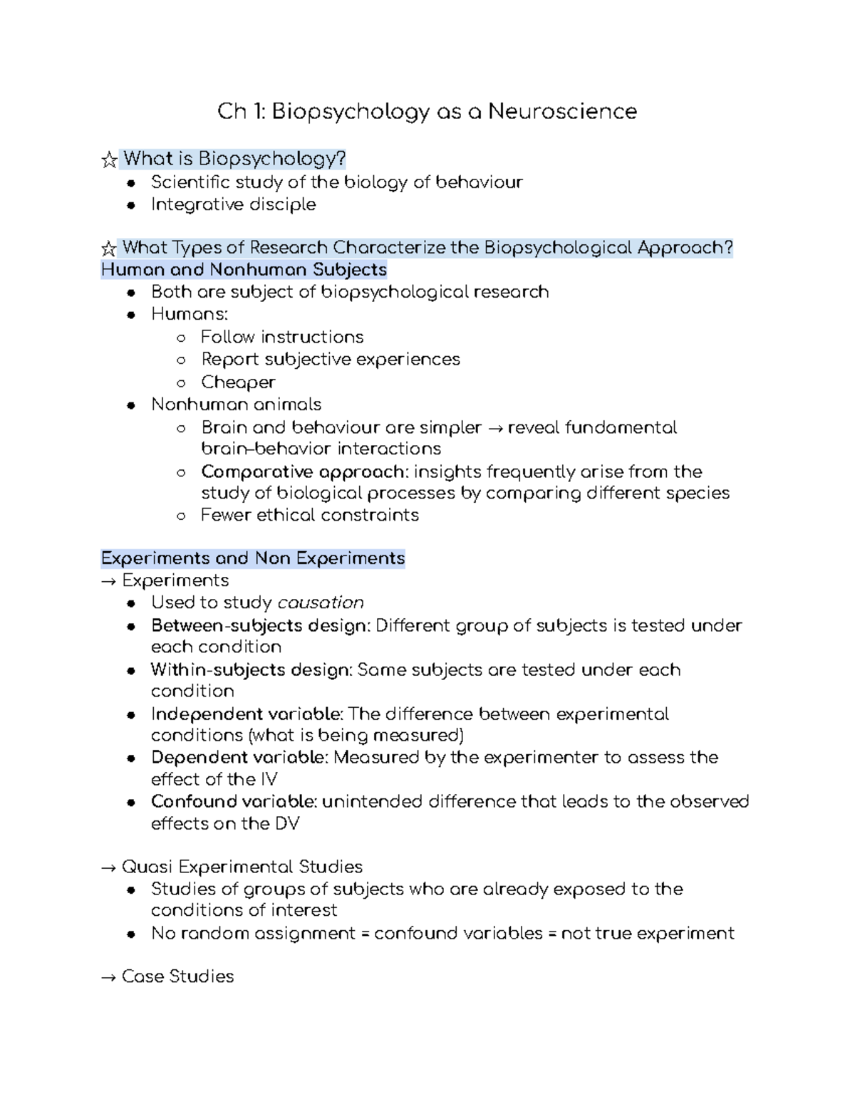 PSYC 2410 - Chapter 1 - Notes For Ch 1 - Ch 1: Biopsychology As A ...