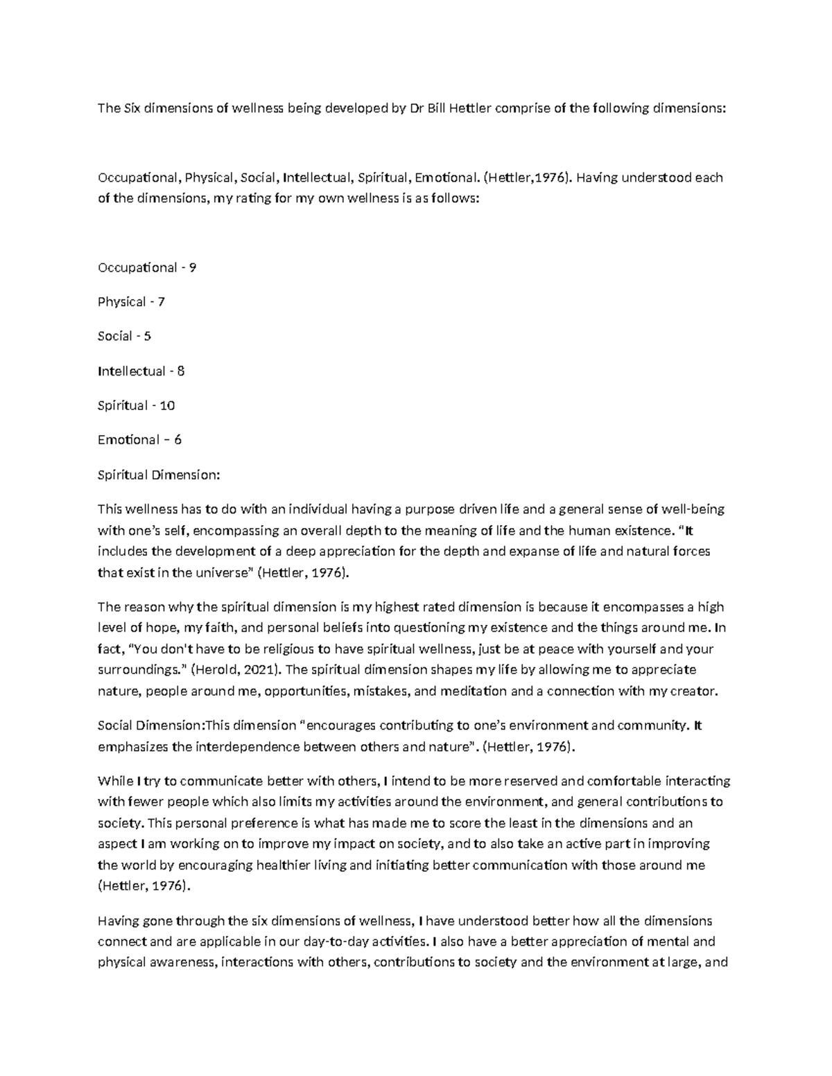 Learning journal unit1 term3 The Six dimensions of wellness being