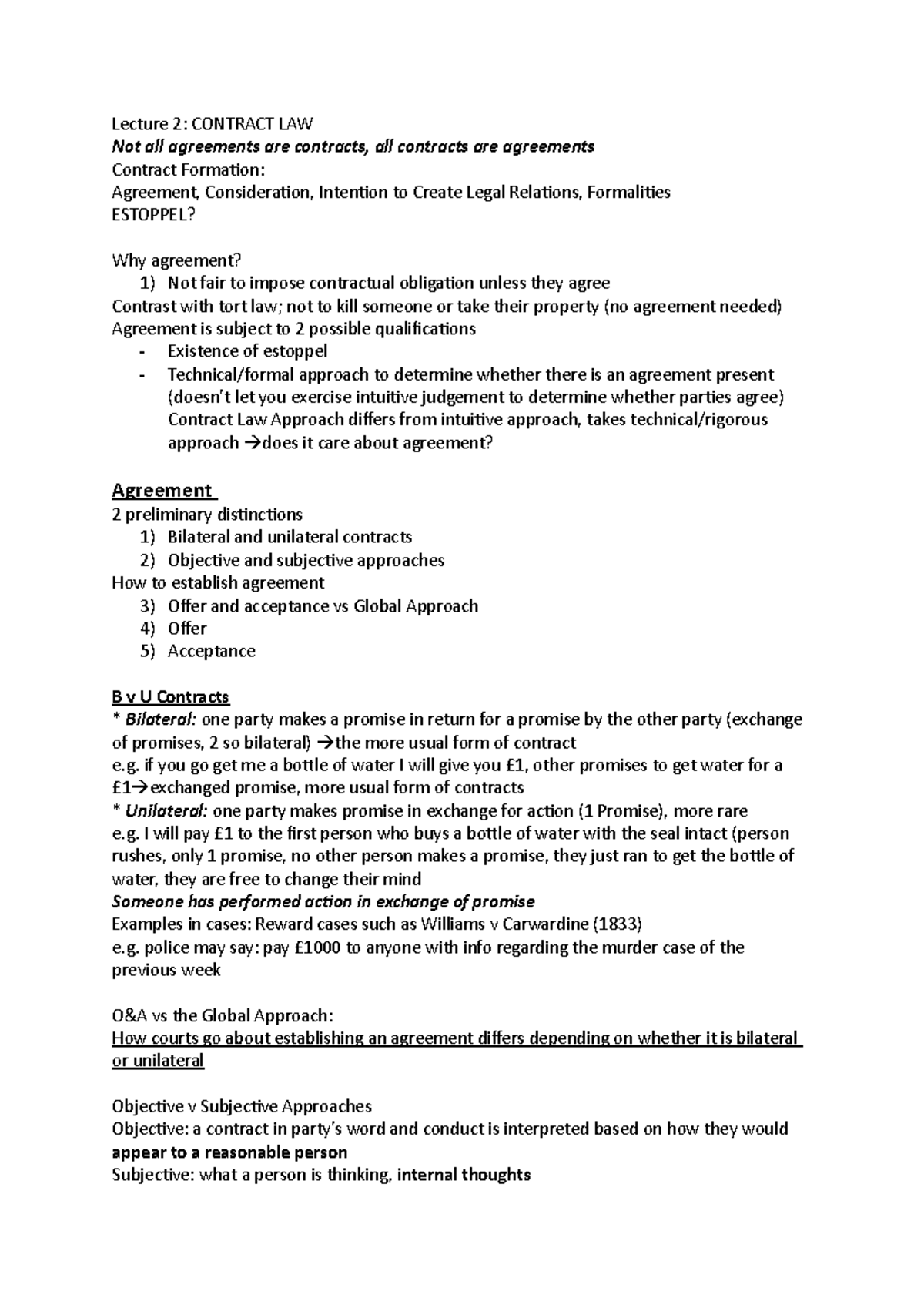 Contract Lecture 2 (Contract Formation) - Lecture 2: CONTRACT LAW Not ...