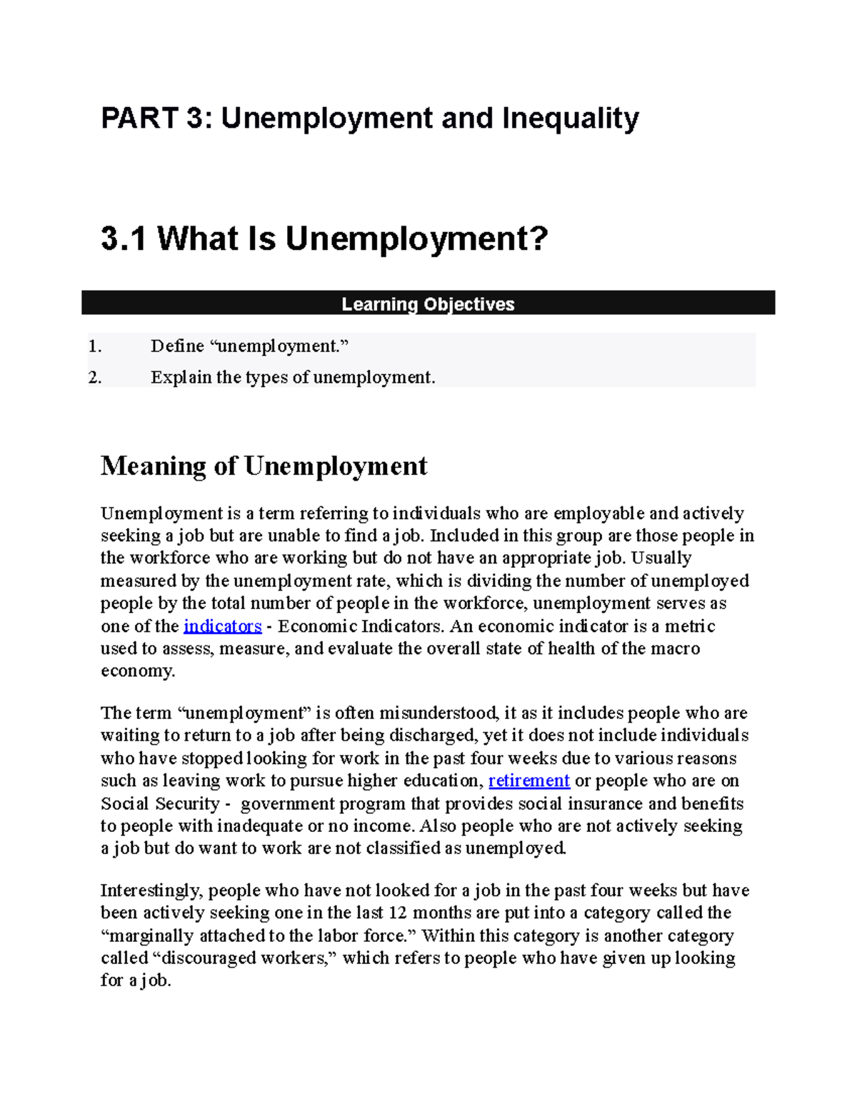 3. Unemployemnt and Inequality Final PART 3 Unemployment and