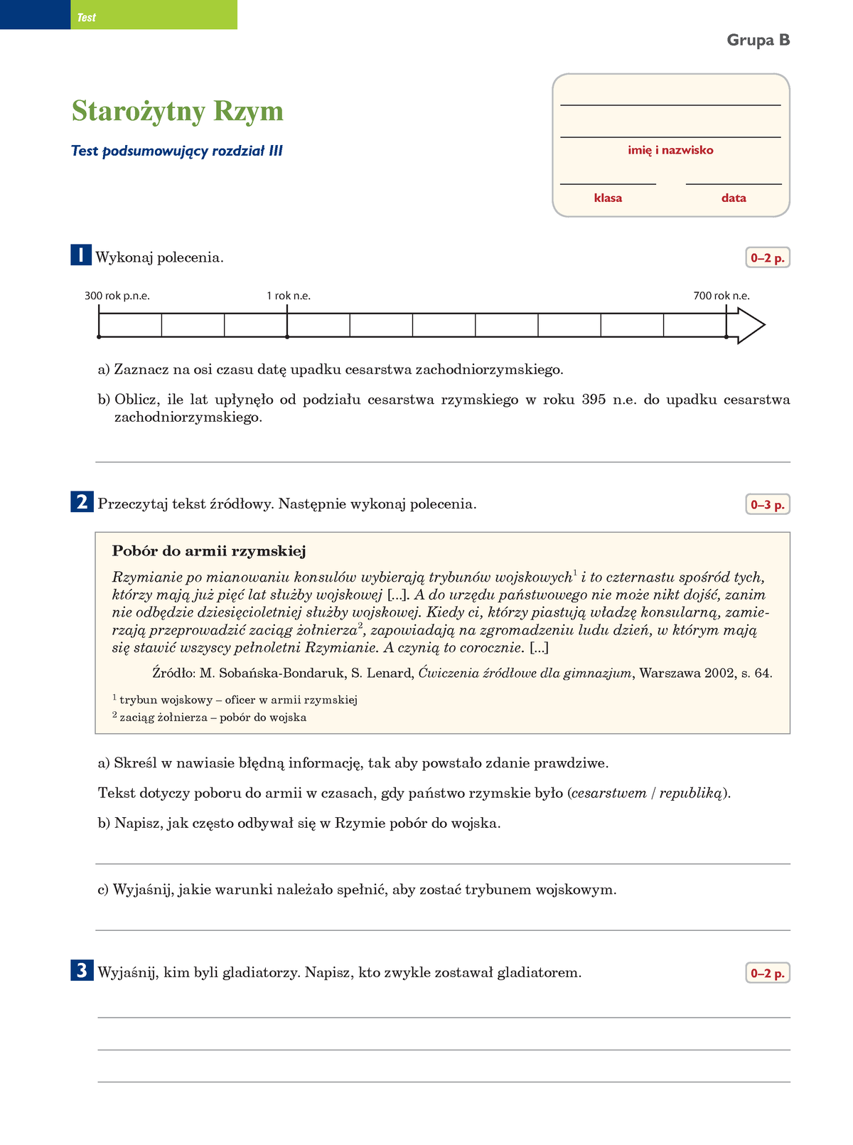 604657884 3 Starozytny Rzym Test Gr B - Test Grupa B Imię I Nazwisko ...