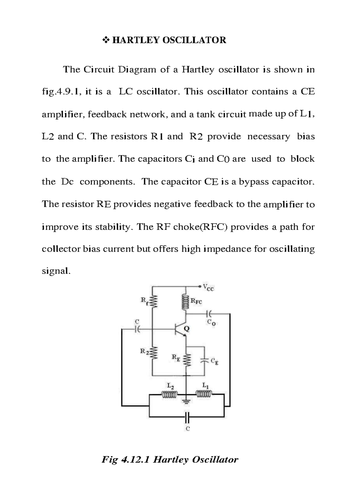 Hartley Oscillator and RC Phase Shift Oscillator HARTLEY OSCILLATOR