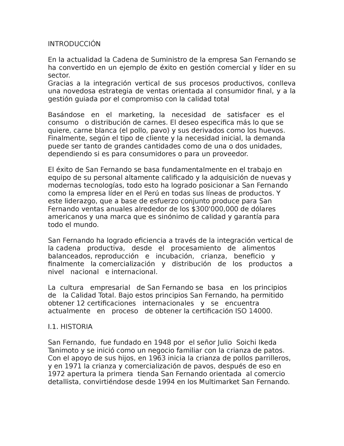 Introducción Trabajo Final - proceso de producción de pollo San Fernando -  INTRODUCCIÓN En la - Studocu
