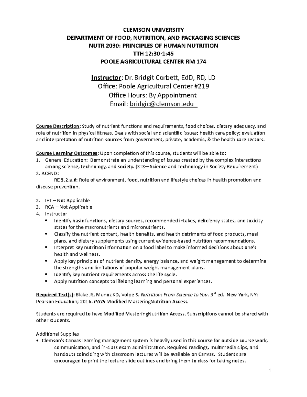 NUTR 2030 Syllabus Final-1 - CLEMSON UNIVERSITY DEPARTMENT OF FOOD ...