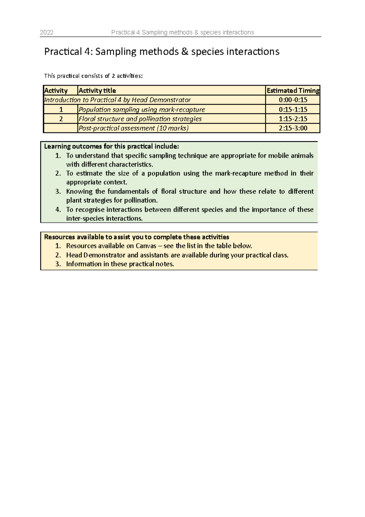 BIOL10010-11 Prac 4 F2F Student notes 2022 - Practical 4: Sampling ...