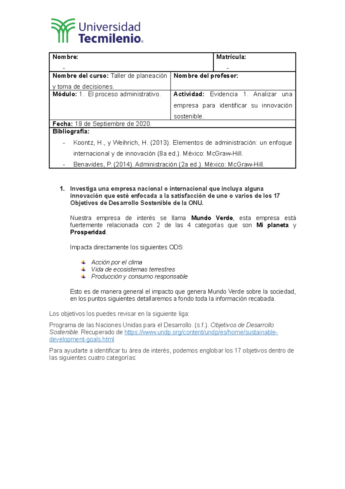 Evidencia 1 TPTD - copia - Nombre: Matrícula: Nombre del curso: Taller ...