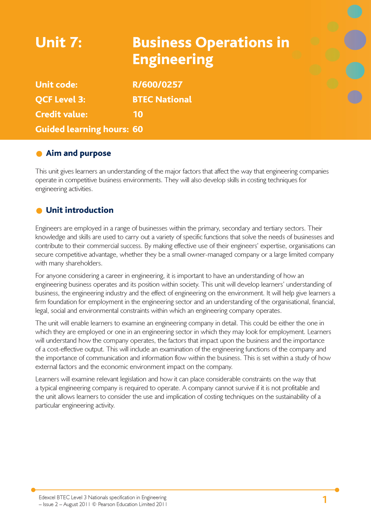 Unit 7 Business Operations In Engineering Issue 2 - Edexcel BTEC Level ...