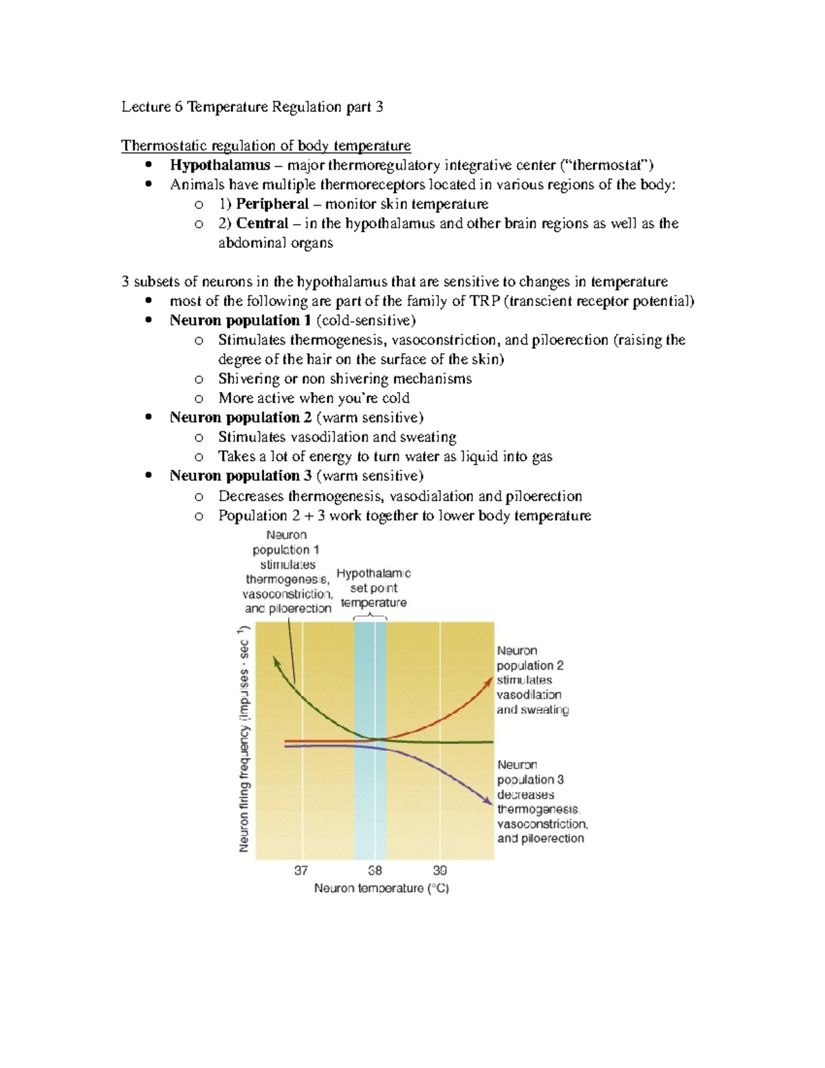 Lecture 6 Temperature Regulation part 3 - Lecture notes, lecture 6 ...