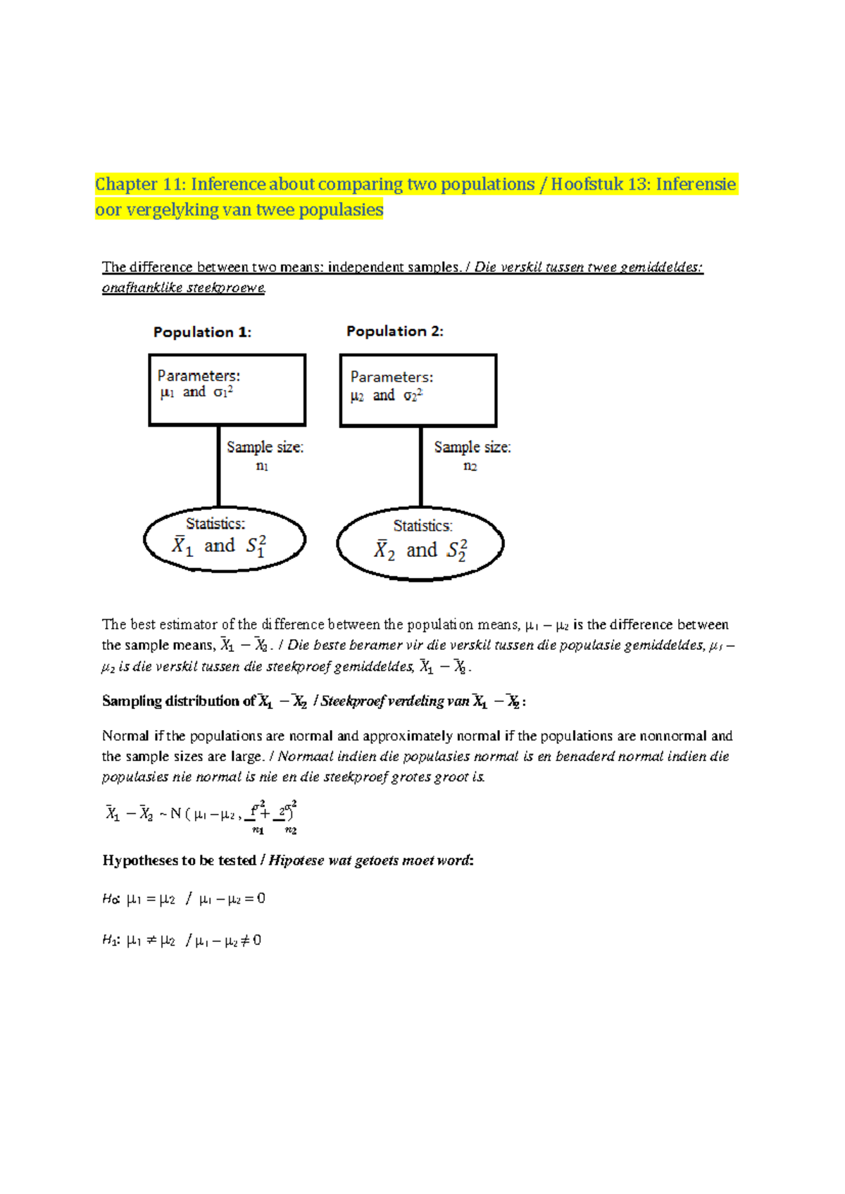 Stats 188 notes - Chapter 11 : Inference about comparing two ...