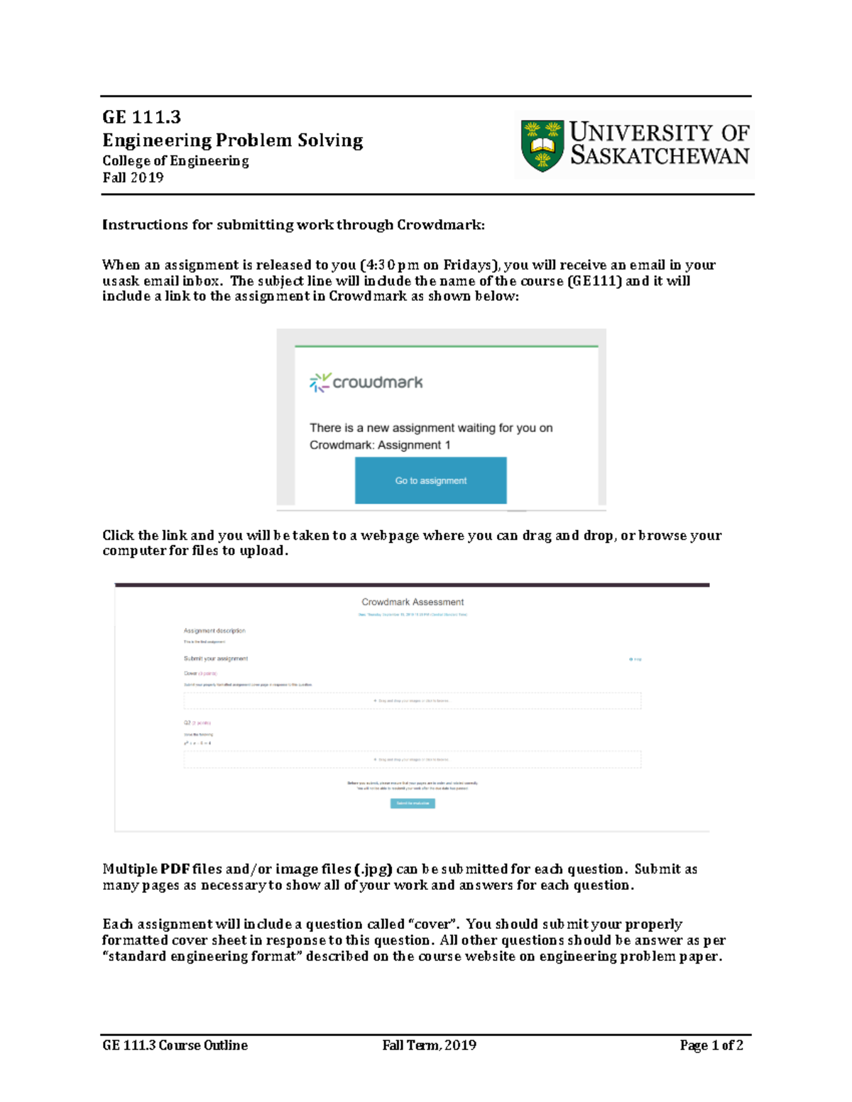 GE111 Crowdmark Submission Instructions - GE 111 Course Outline Fall ...