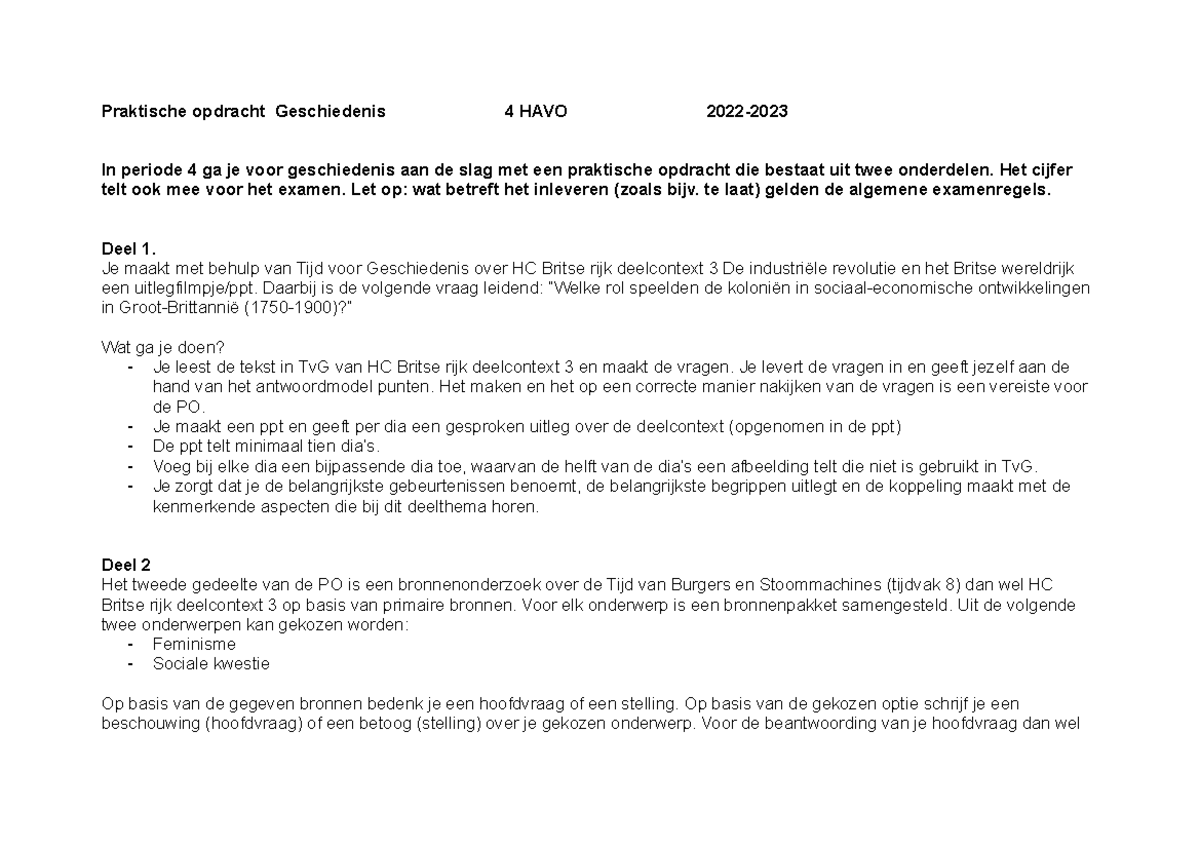 Praktische opdracht 4HAVO 2022-2023 - Praktische opdracht Geschiedenis
