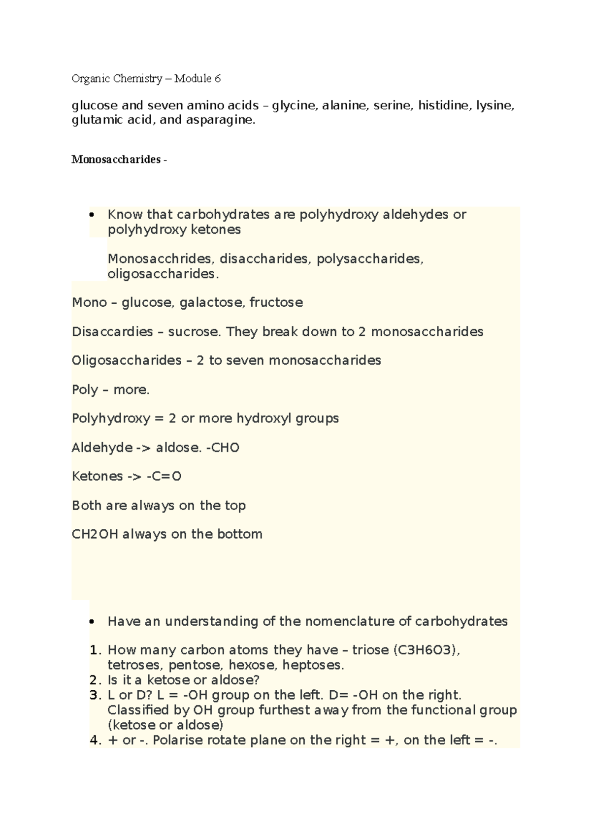 Organic Chemistry - yes - Organic Chemistry – Module 6 glucose and ...