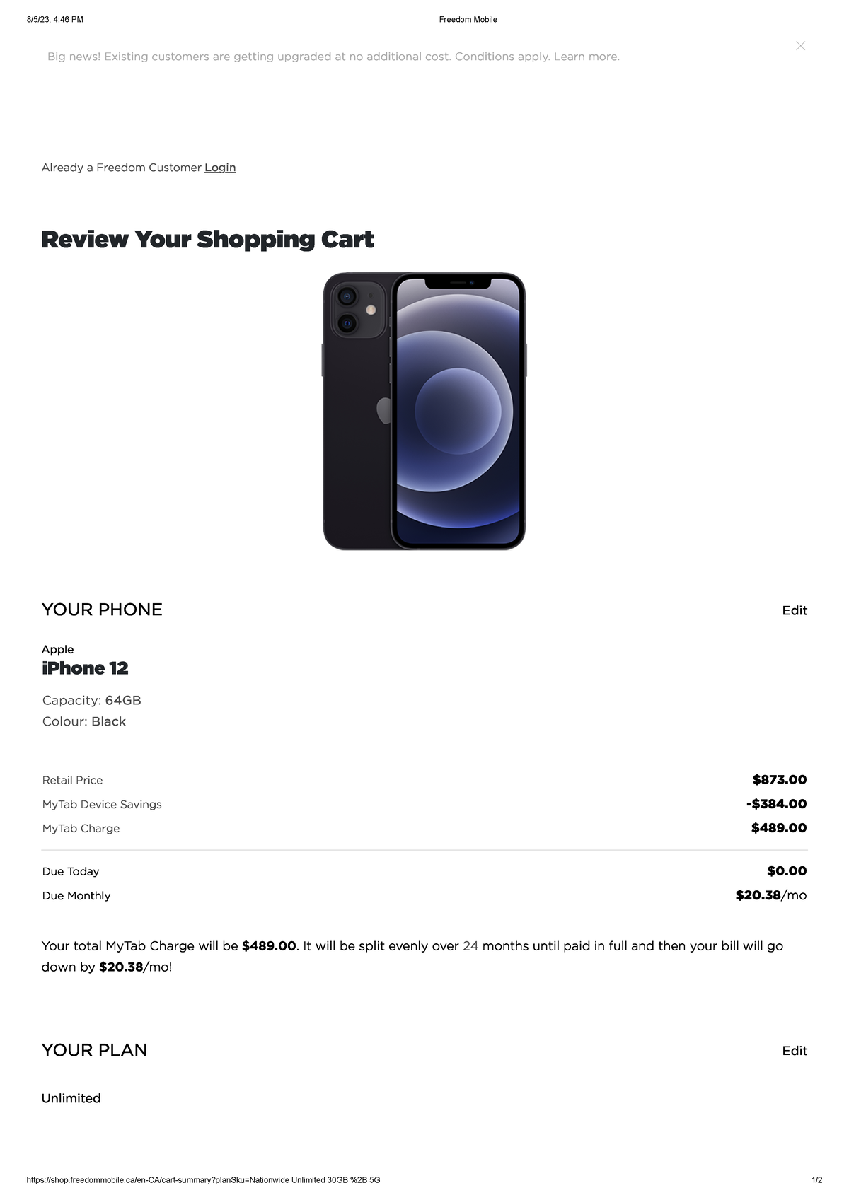 Freedom Mobile iphone 12 deal 20230805 8/5/23, 446 PM Freedom