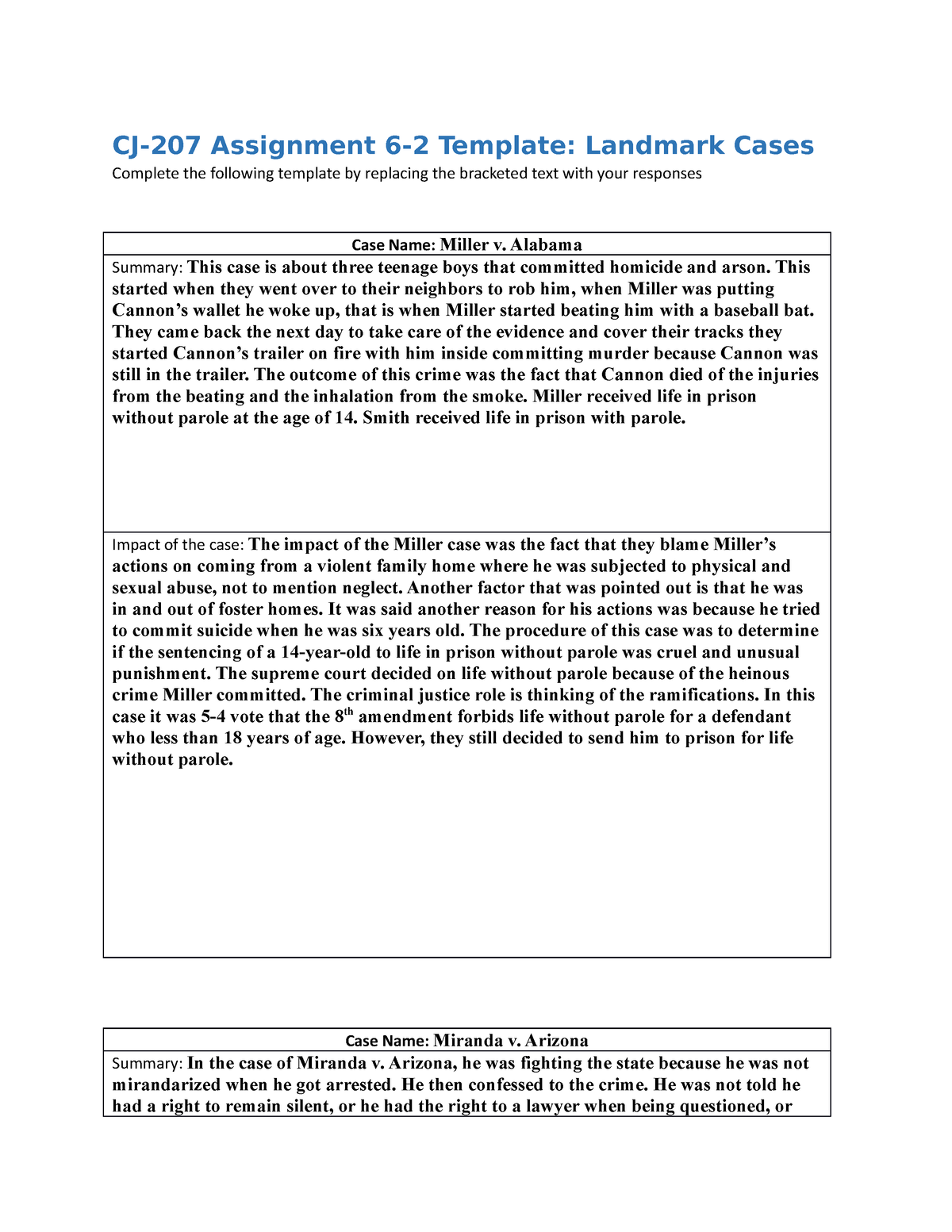 cj 207 assignment 6 2 template landmark cases