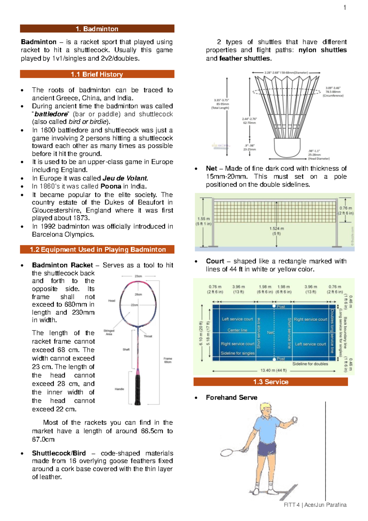 FITT 4 Midterms Reviewer (Updated) - Badminton Badminton – is a racket ...