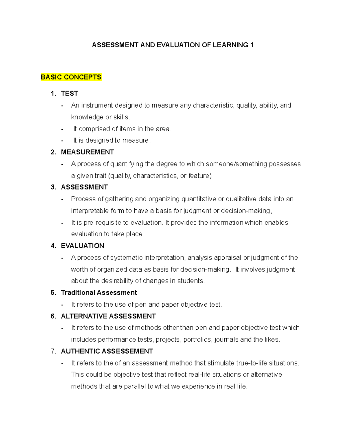 Assessment AND Evaluation OF Learning 1 - ASSESSMENT AND EVALUATION OF ...