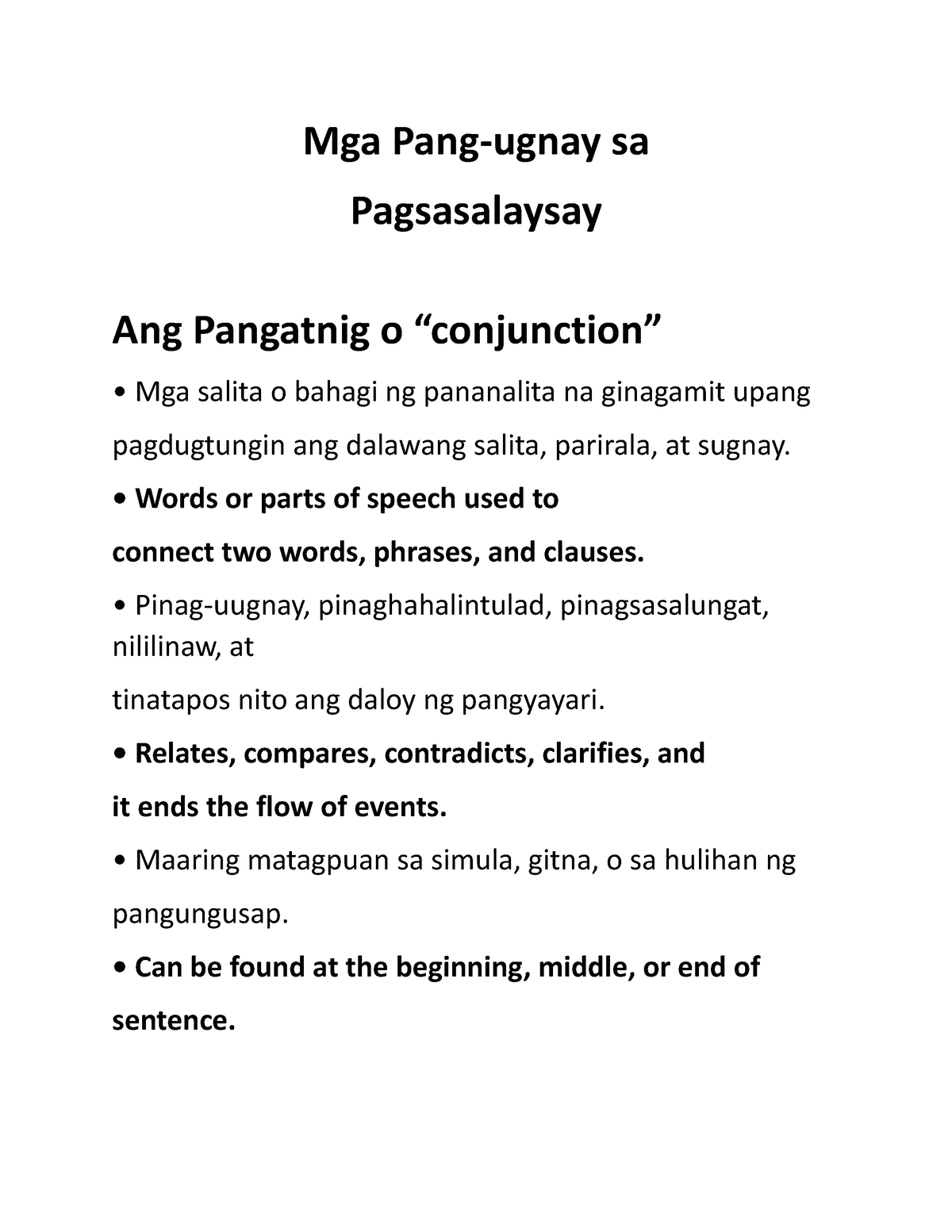 Uri Ng Pangatnig Notes - Mga Pang-ugnay Sa Pagsasalaysay Ang Pangatnig ...