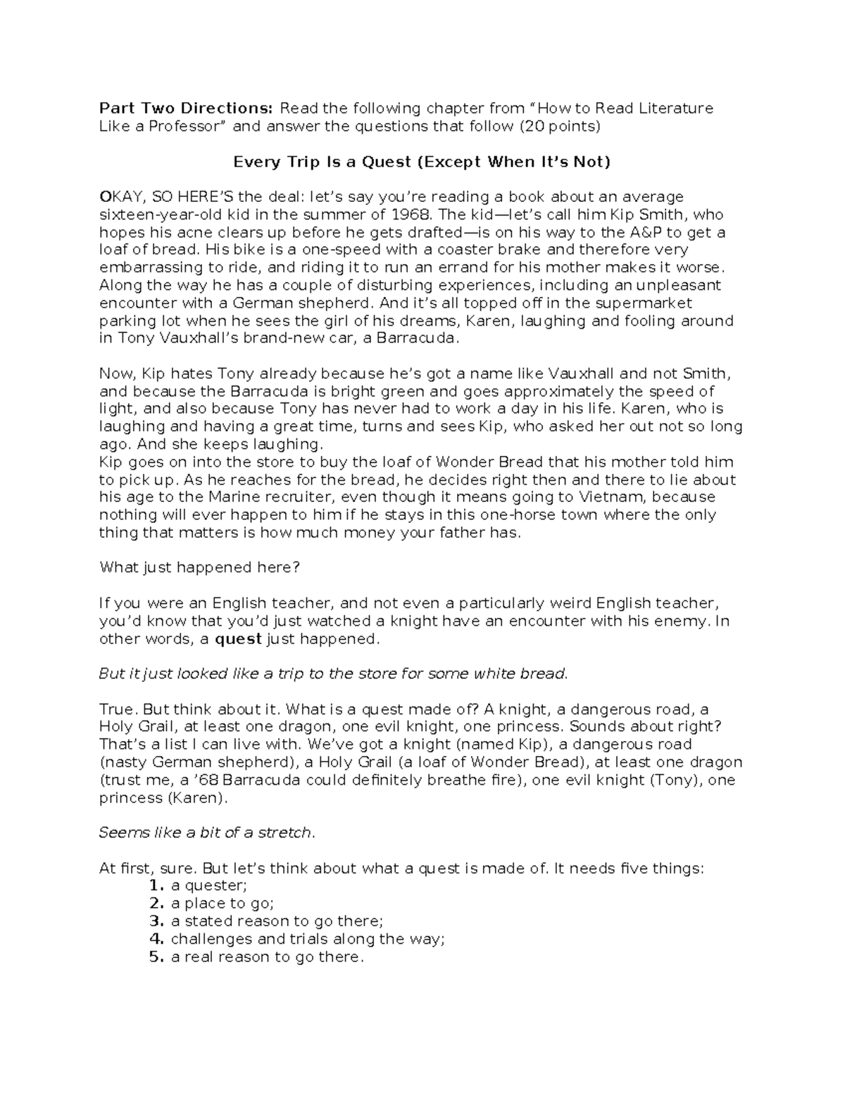 Summer+Reading+Parts+Two+and+Three+ - Part Two Directions: Read the ...