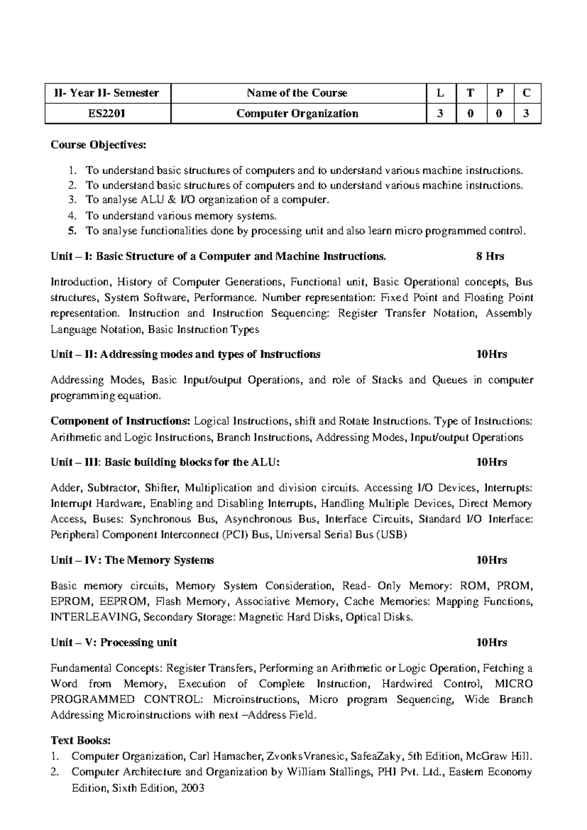 CO Syllabus - nothing - II- Year II- Semester Name of the Course L T P ...