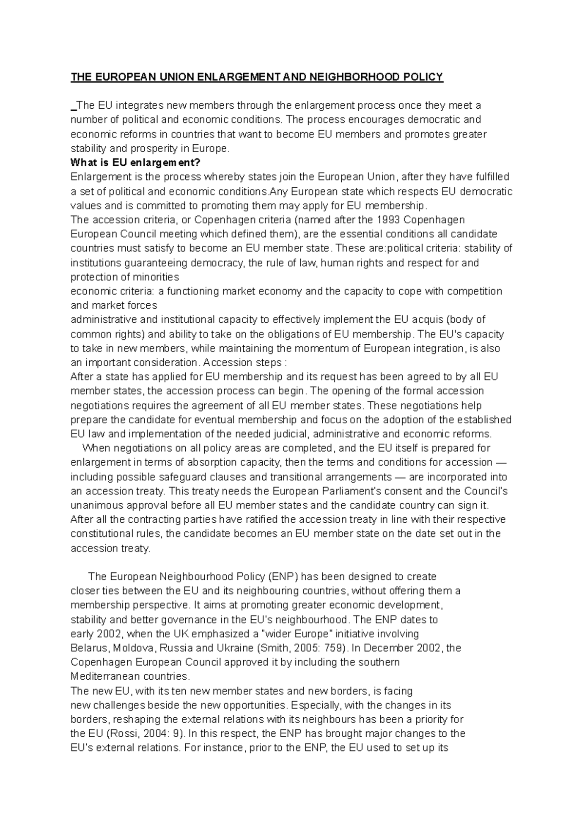 THE European Union Enlargement AND Neighborhood Policy - THE EUROPEAN ...