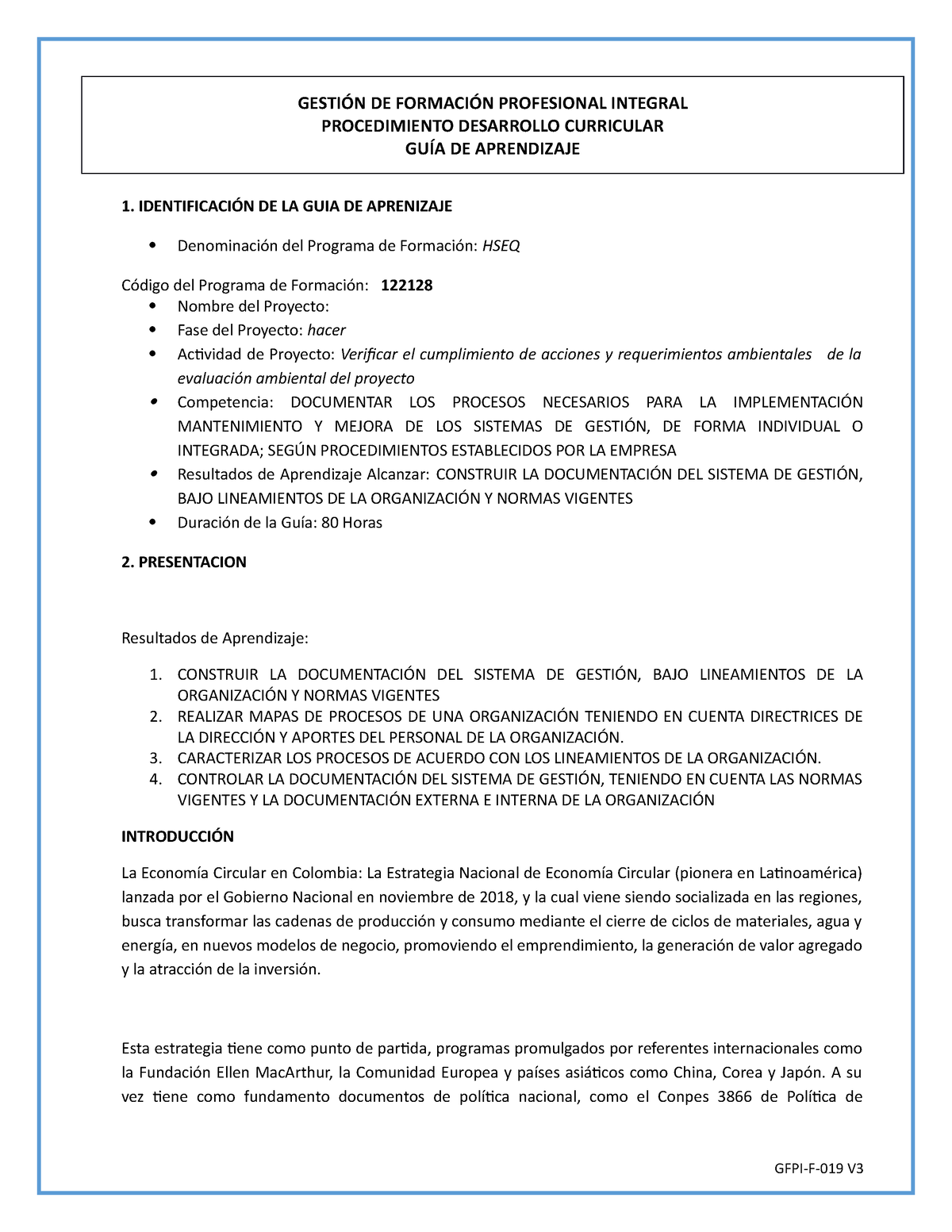 Guia Economia Circular Gesti N De Formaci N Profesional Integral Procedimiento Desarrollo