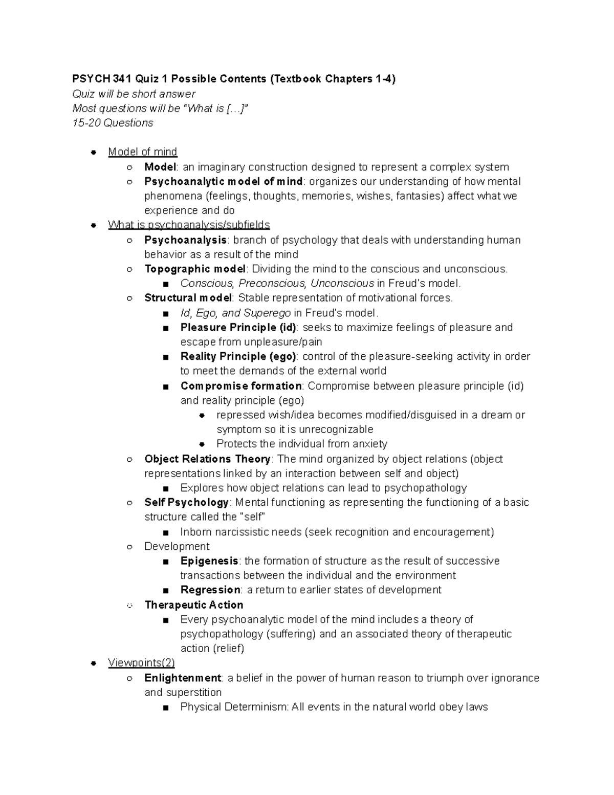 PSYCH 341 Quiz 1 - PSYCH 341 Quiz 1 Possible Contents (Textbook ...