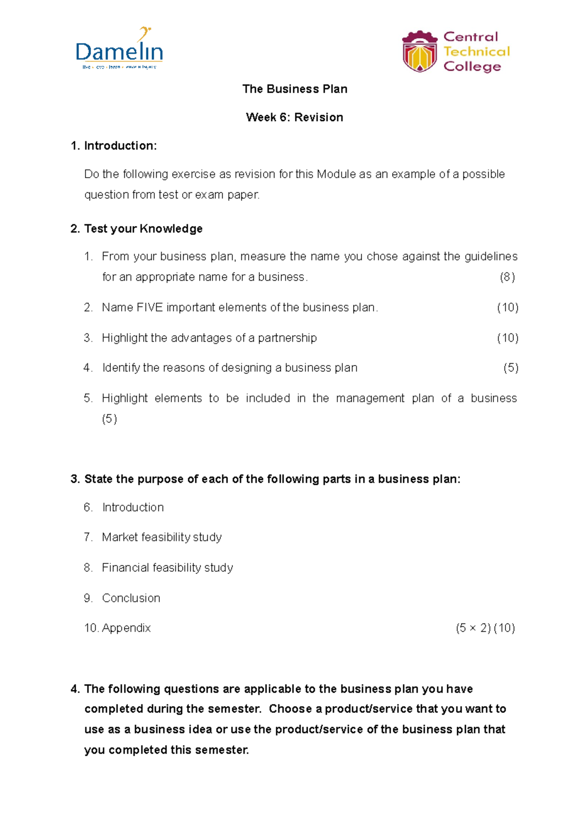 Week 6 Revision MEC - The Business Plan Week 6: Revision 1 ...