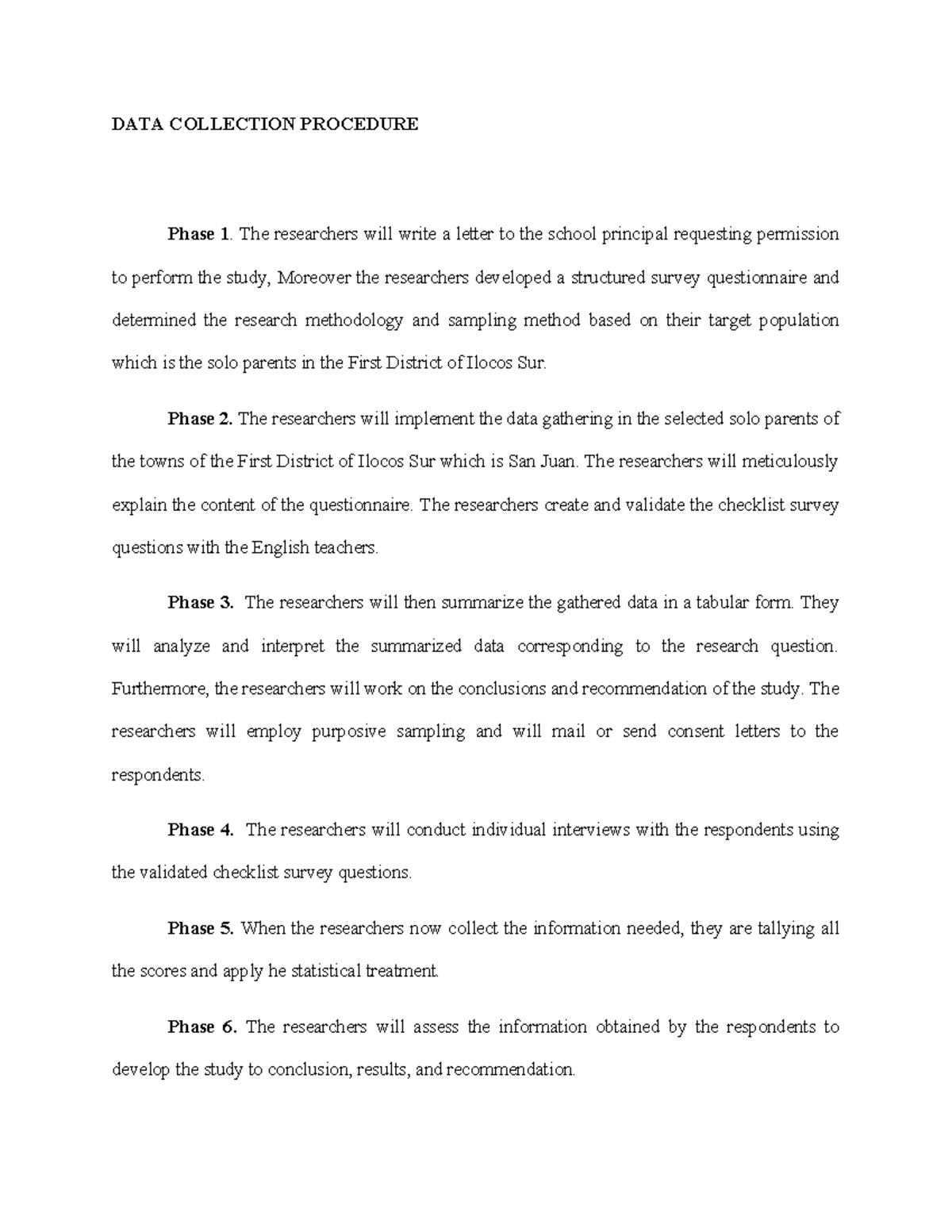 DATA Collection Procedure - DATA COLLECTION PROCEDURE Phase 1. The ...