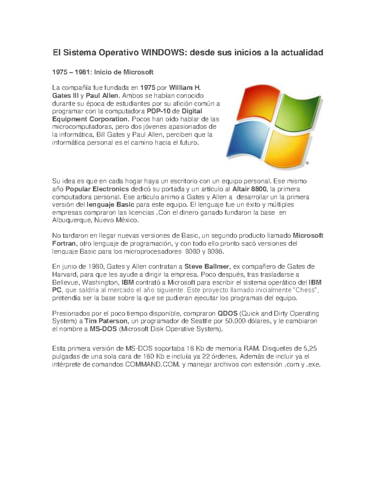 So - informatica - El Sistema Operativo WINDOWS: desde sus inicios a la ...