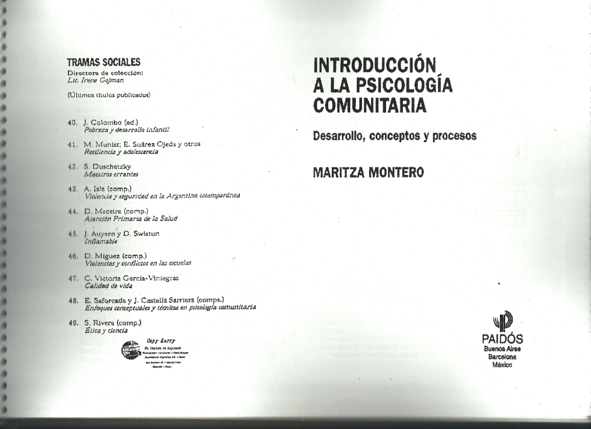 01. Montero . Introduccion a la ps comunitaria - Psicología