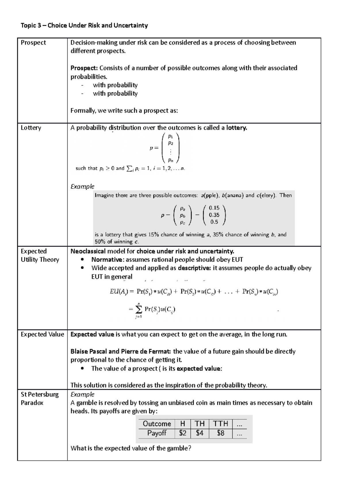 Topic 3 - Topic 3 – Choice Under Risk and Uncertainty Prospect Decision ...