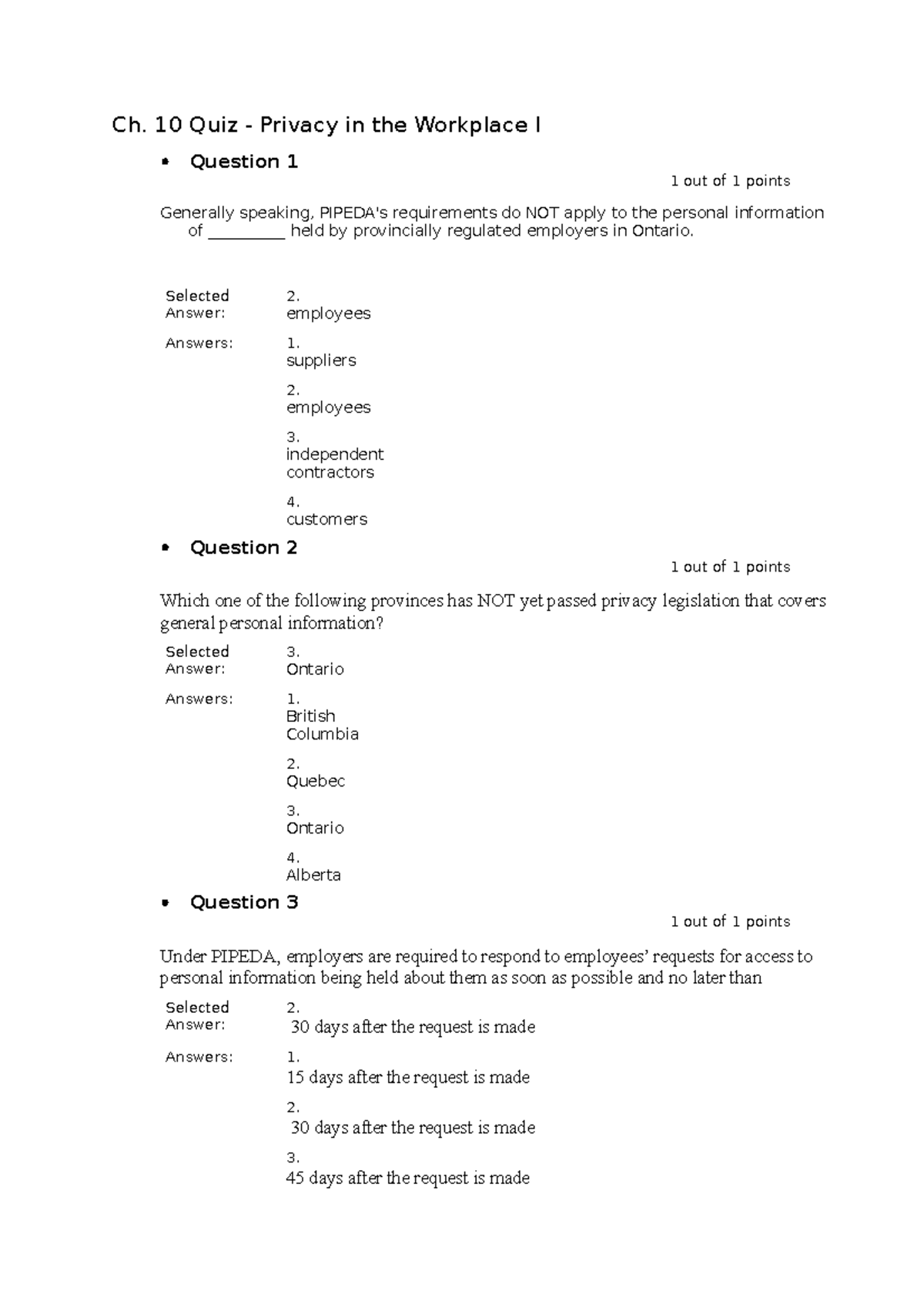 C 10 Quiz Privacy in the Workplace - BACC 103 - Studocu