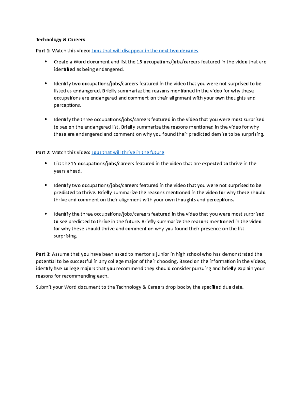 Technology and Careers EC Technology & Careers Part 1 Watch this