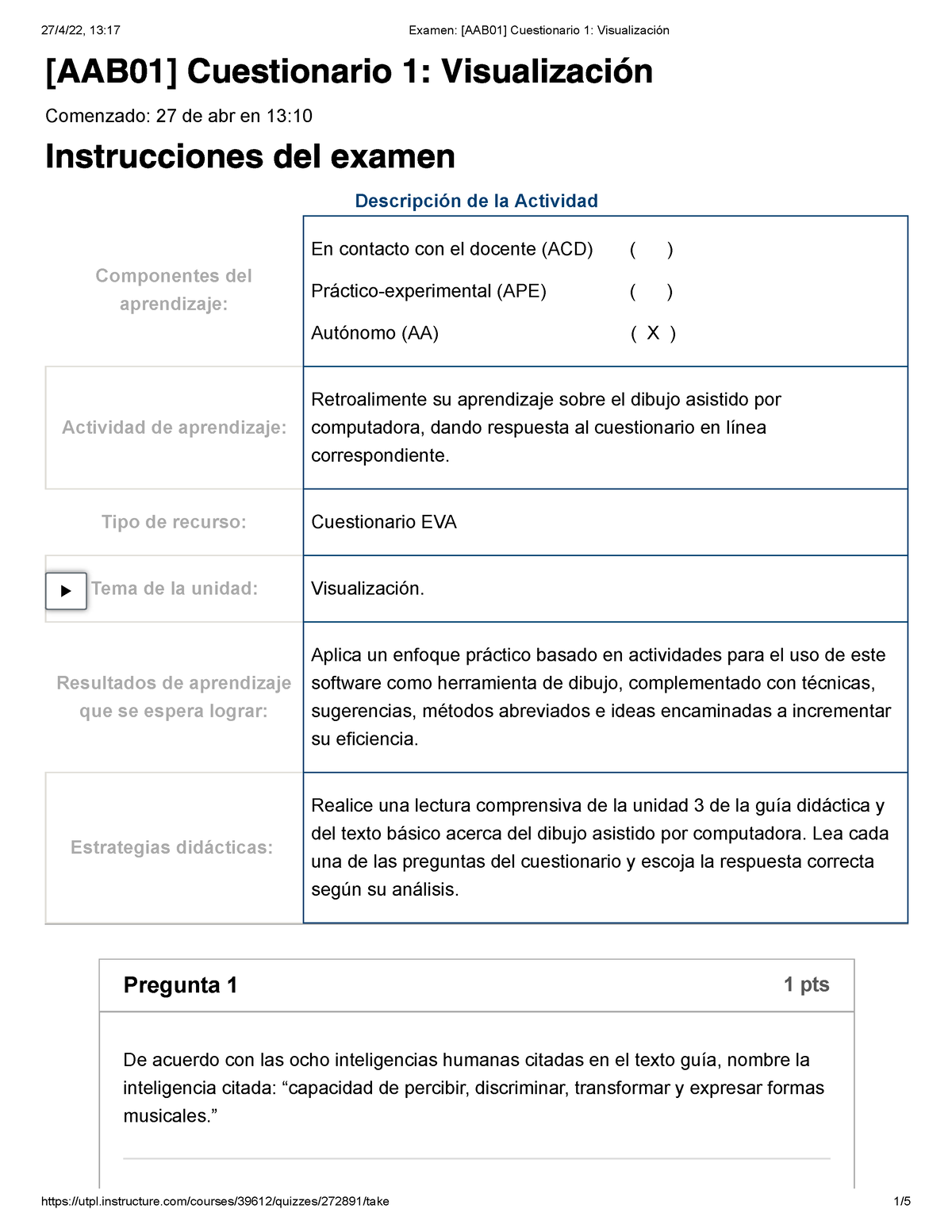 Examen [AAB01] Cuestionario 1 Visualización - [AAB01] Cuestionario 1 ...