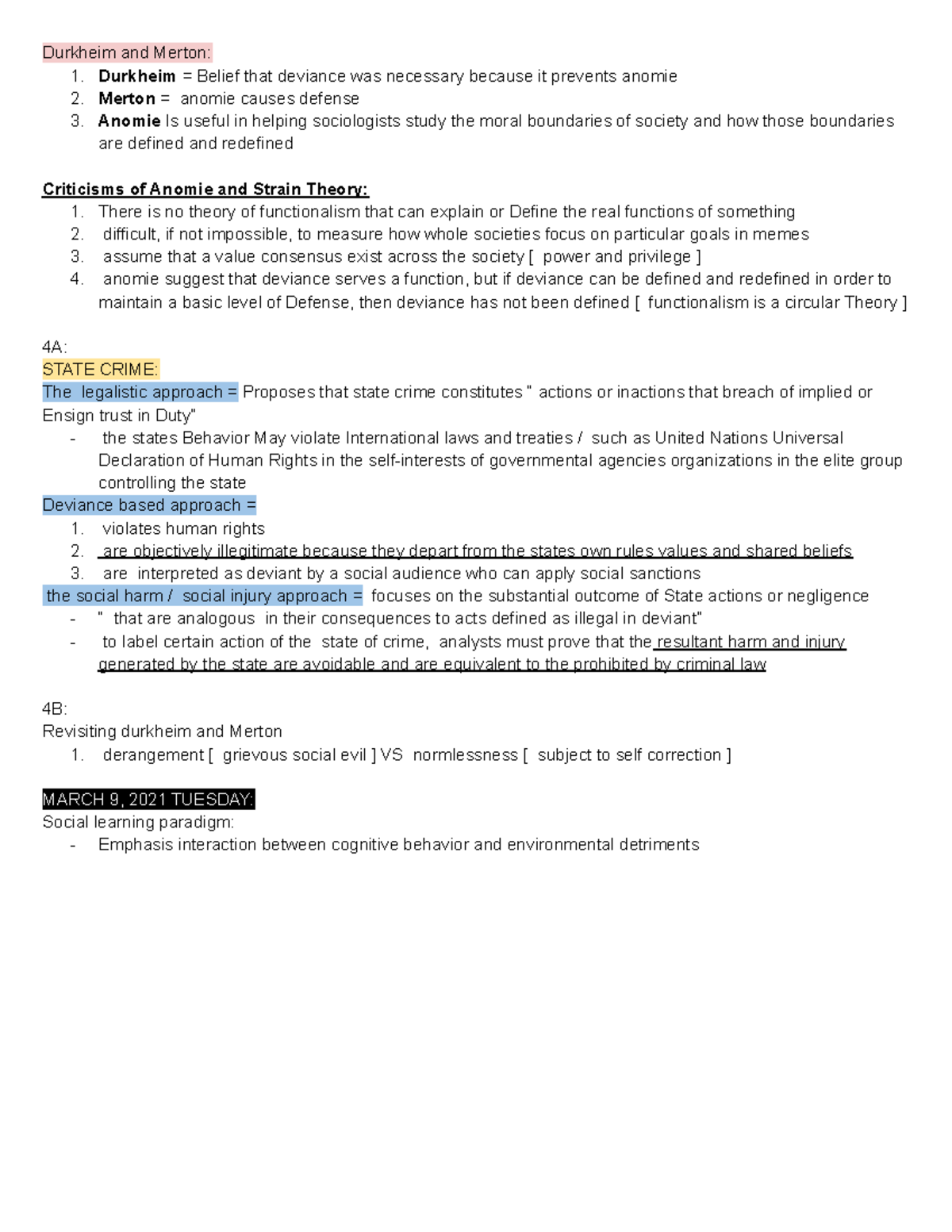 Durkheim and Merton - SOC 372 NOTES - Durkheim and Merton: 1. Durkheim ...